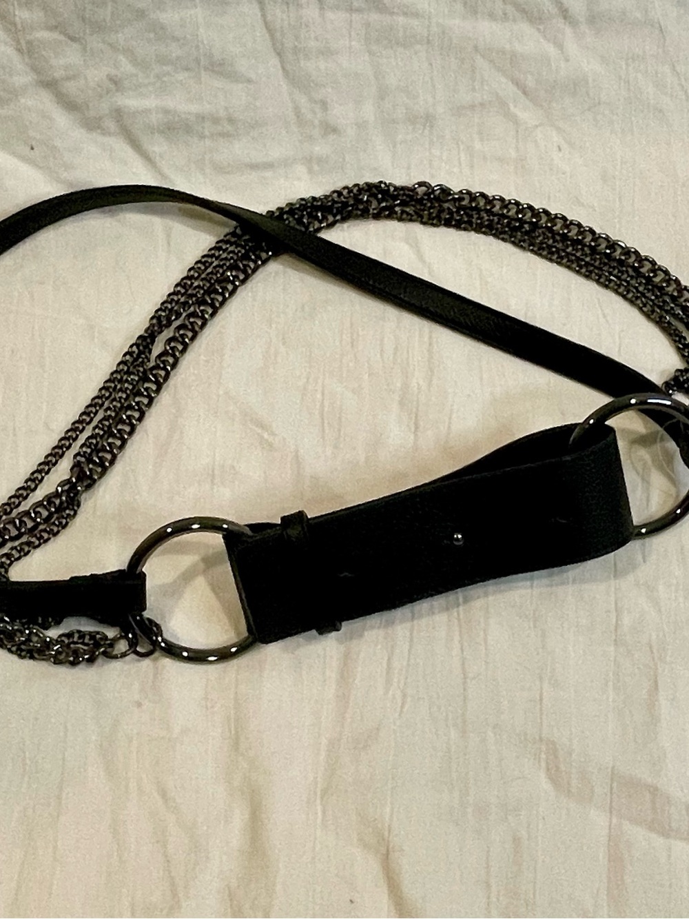 NWT Talbots Black Chain Belt XS Gunmetal O Ring Statement Y2K Moto